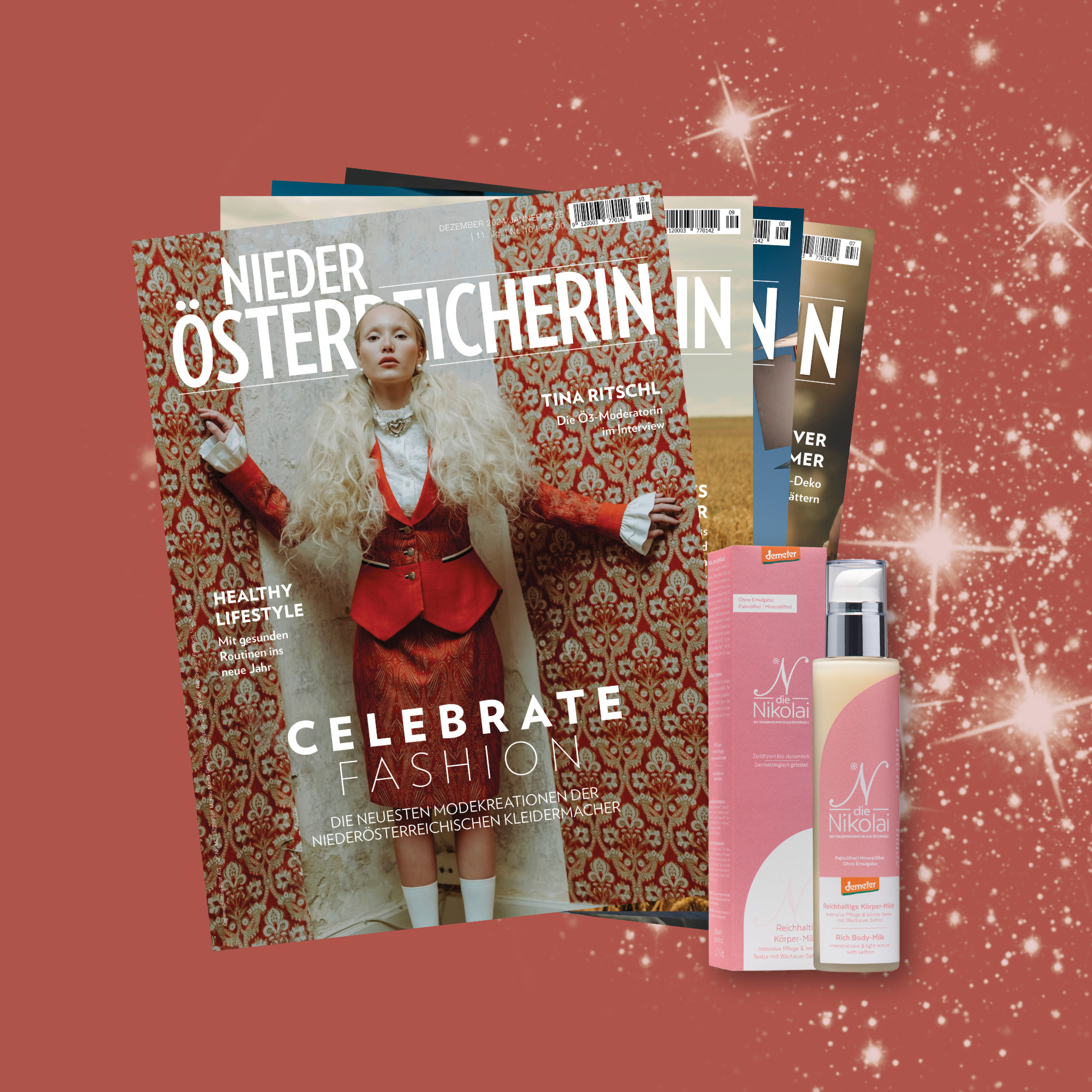 Unser Adventkalender 2024: Sichere dir ein Jahresabo der NIEDERÖSTERREICHERIN inkl. Körper-Milch von "dieNikolai"