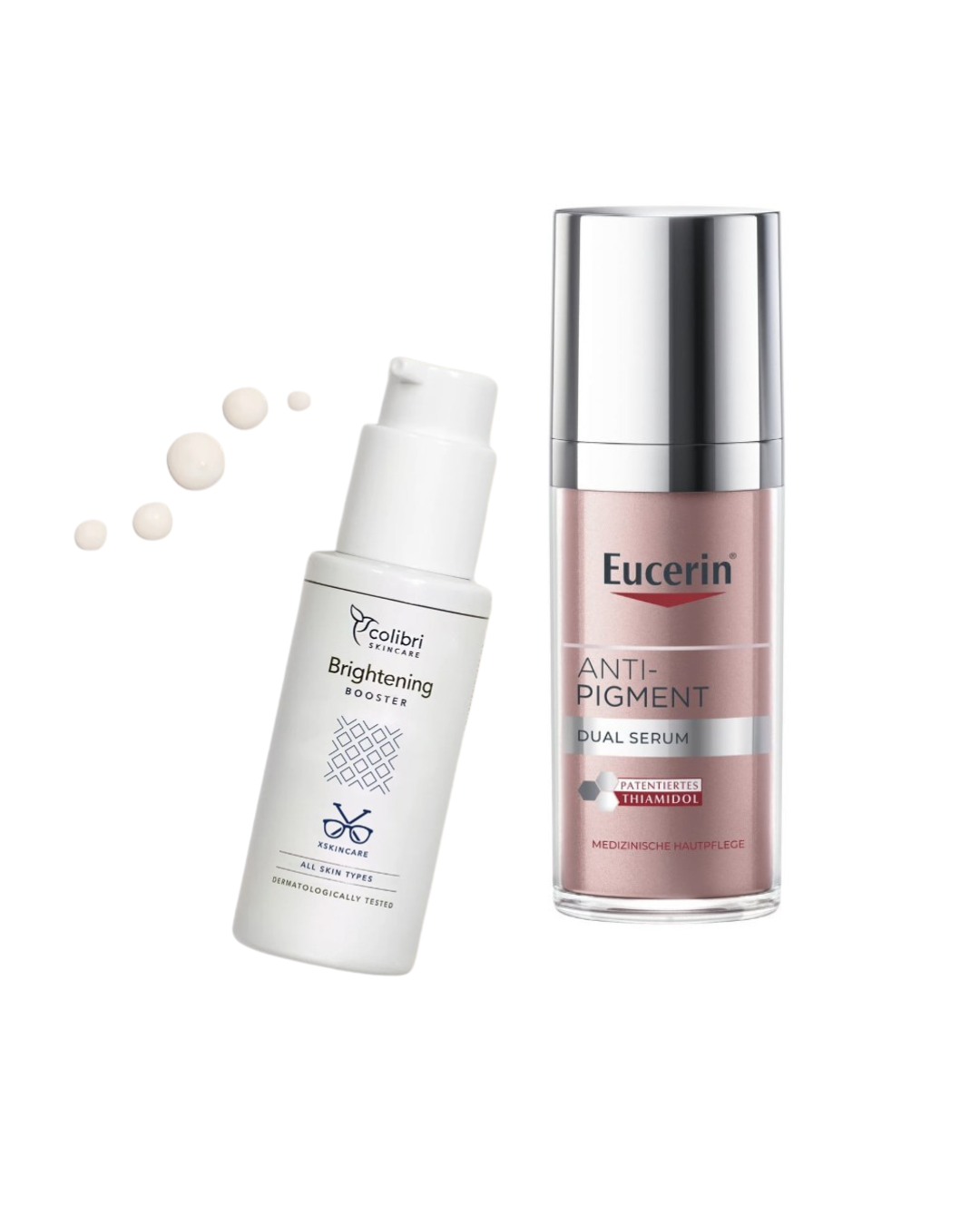 Brightening Booster von Colibri Skincare, um ca. € 33,– / Anti-Pigment Dual Serum von Eucerin, um € 49,