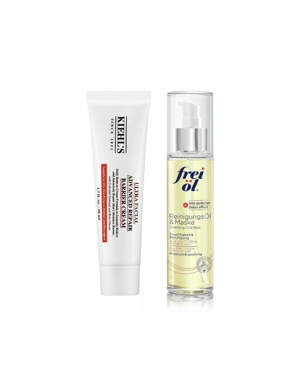 Ultra Facial Advanced Repair Barrier Cream von Kiehl’s, um € 41,– / Reinigungsöl & Maske von Freiöl, um ca. € 19,–