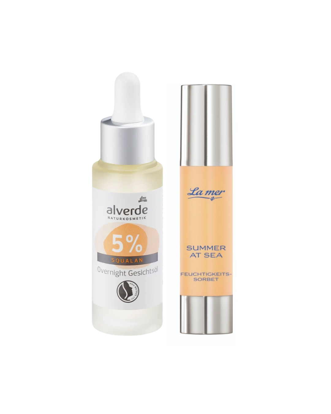 Gesichtsöl 5 Prozent Squalan von Alverde, gefunden bei DM, um € 3,95 / Summer at Sea Feuchtigkeits-Sorbet von La Mer, um € 19,90