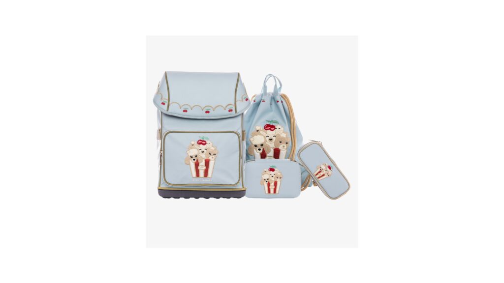 Rucksack, Beutel und Federpenal aus der Serie "Popcorn" von Jeune Premier